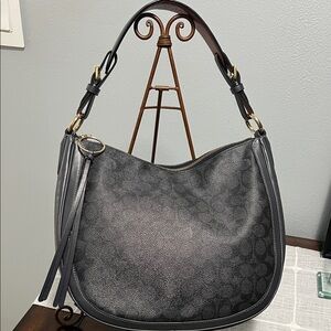 Coach Signature Navy Blue Crescent shaped shoulder Bag